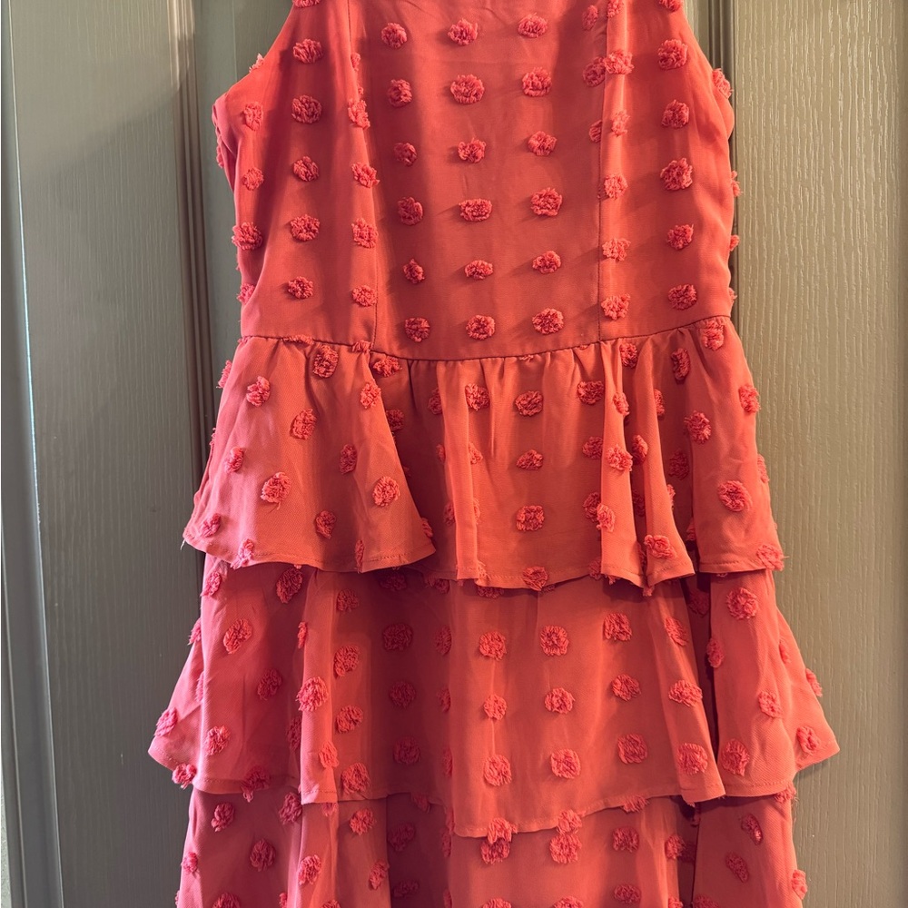 Trixxi Orange Pink Ruffled Tiered Halter Sundress